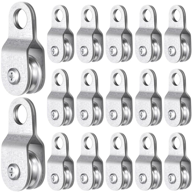 Yaocom 20 Pcs Small Single Pulley Block Wheel Bearing Inside Cable Rollers Single Snatch Cable Pulley Block Hanging Rope Accessories for 6mm/ 0.23 and 8mm/ 0.31'' Wire Rope, Load 70 Lb(2.6 x 1.1 Inch) - Image 1